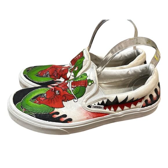 Vans Python Snake Devil Cat? Painted Slip On Sneakers Shoes Size M9.5 W11 - Picture 2 of 10